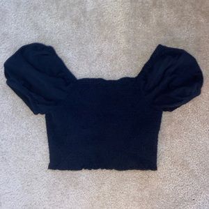 navy blue ruched american eagle puffed sleeve top